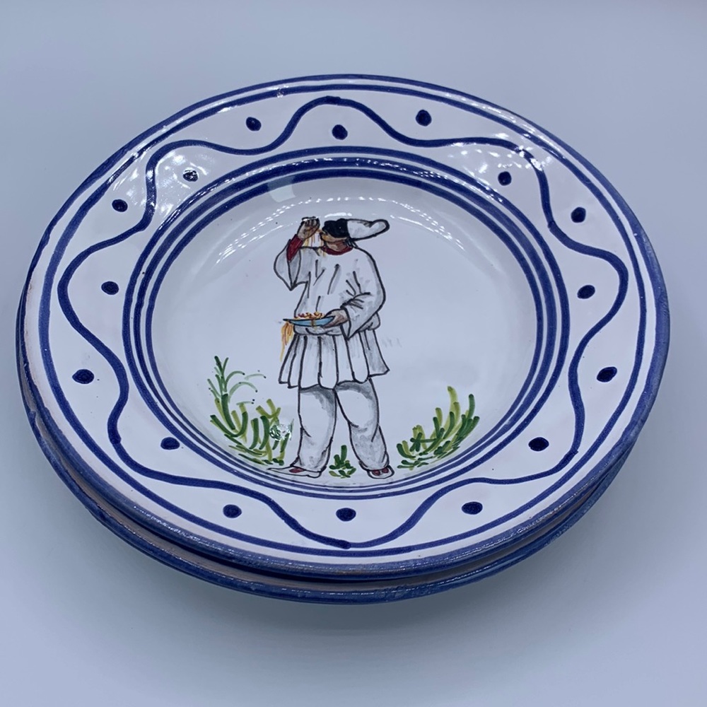 Pair of Vintage Hand Painted Pasta Spaghetti Noodle Bowls Italian Pottery OOAK